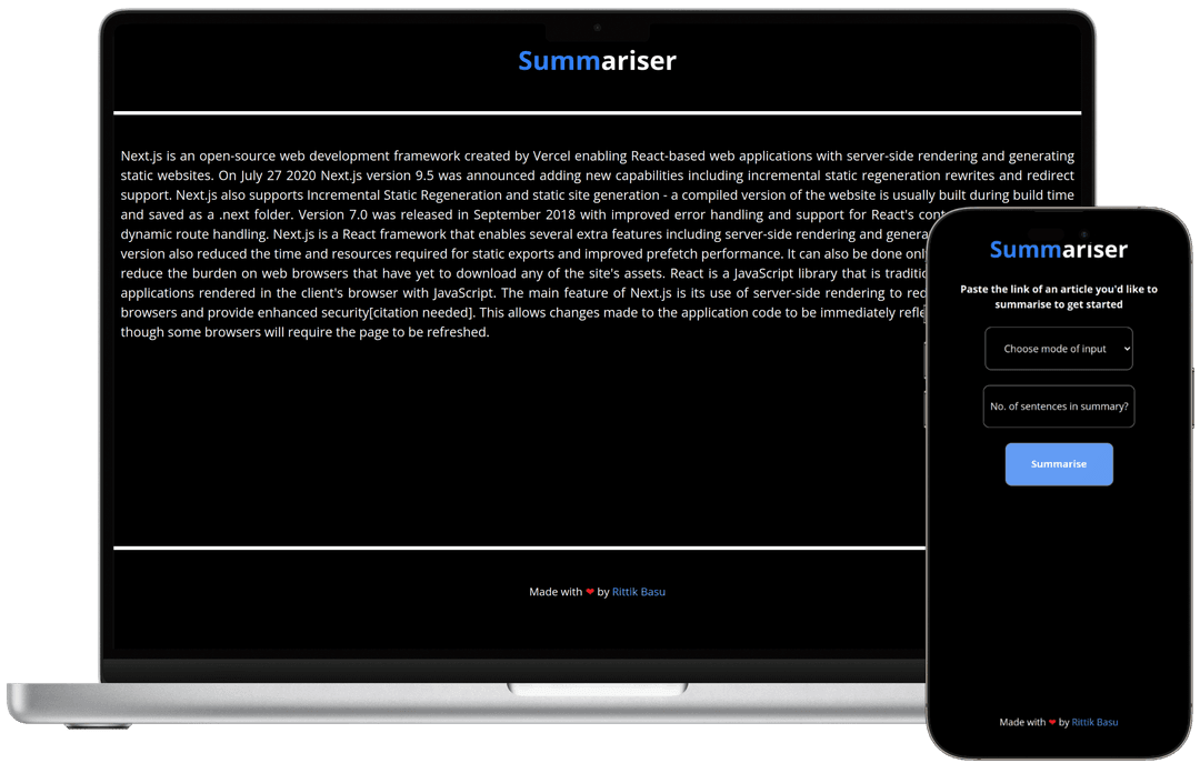 Screenshot of Text Summarizer